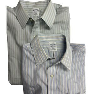 Lot of 2-Brooks Brothers Slim Fit Non-Iron Dress Shirt Blue Cotton 15.5-36